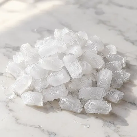 Nugget ice pellets on white quartz
